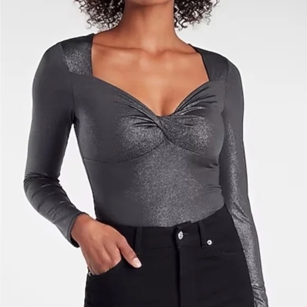 Express Body Contour Black/Gray Glitter Bodysuit Size Medium